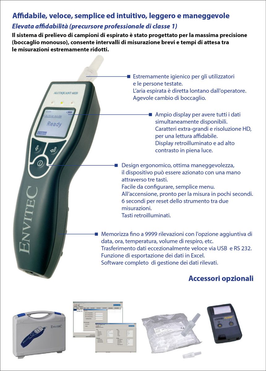 Scheda tecnica per etilometro elettronico